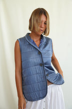 Stone indigo silk vest
