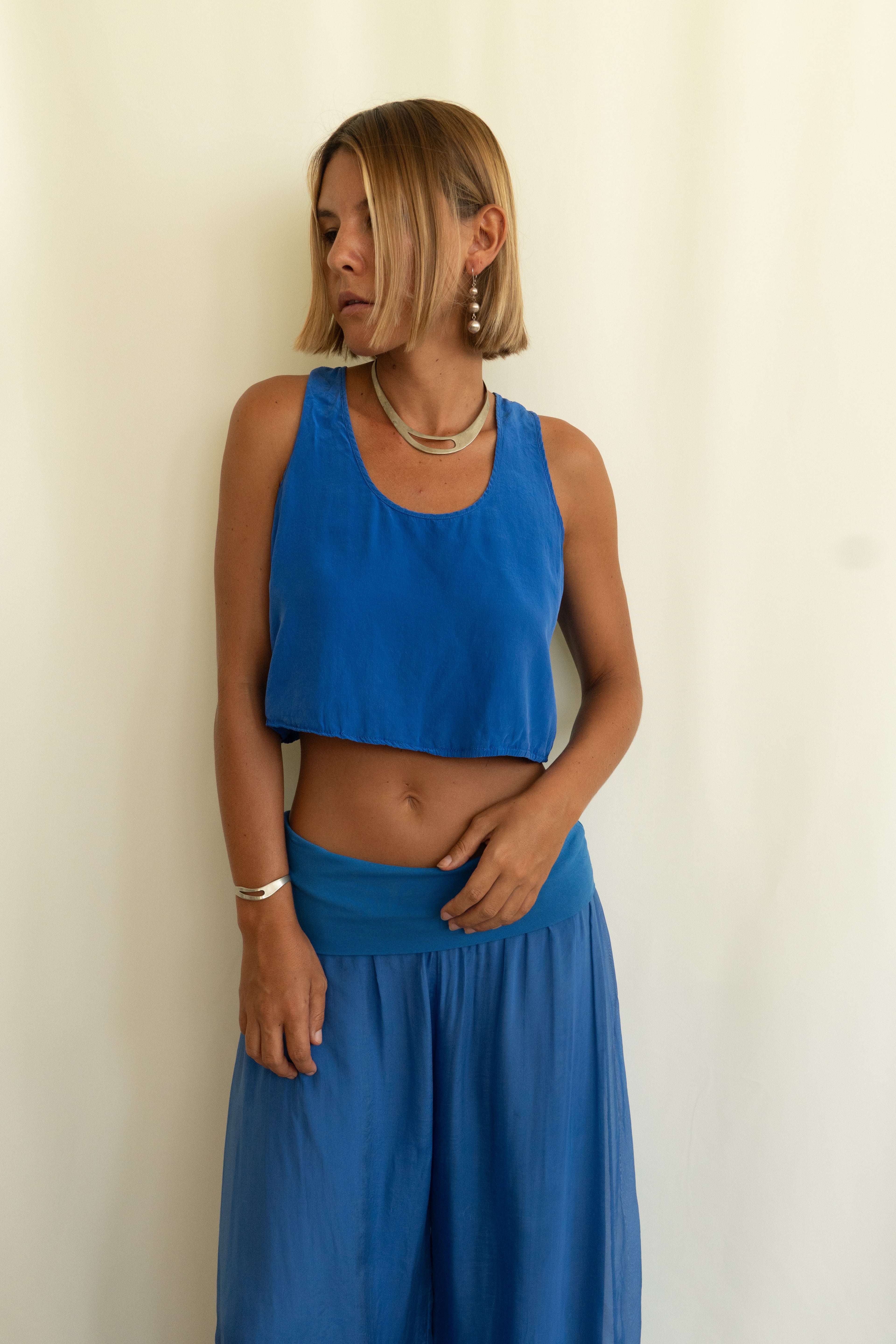 Italian Silk Set — Indigo Blue Blouse & Pants