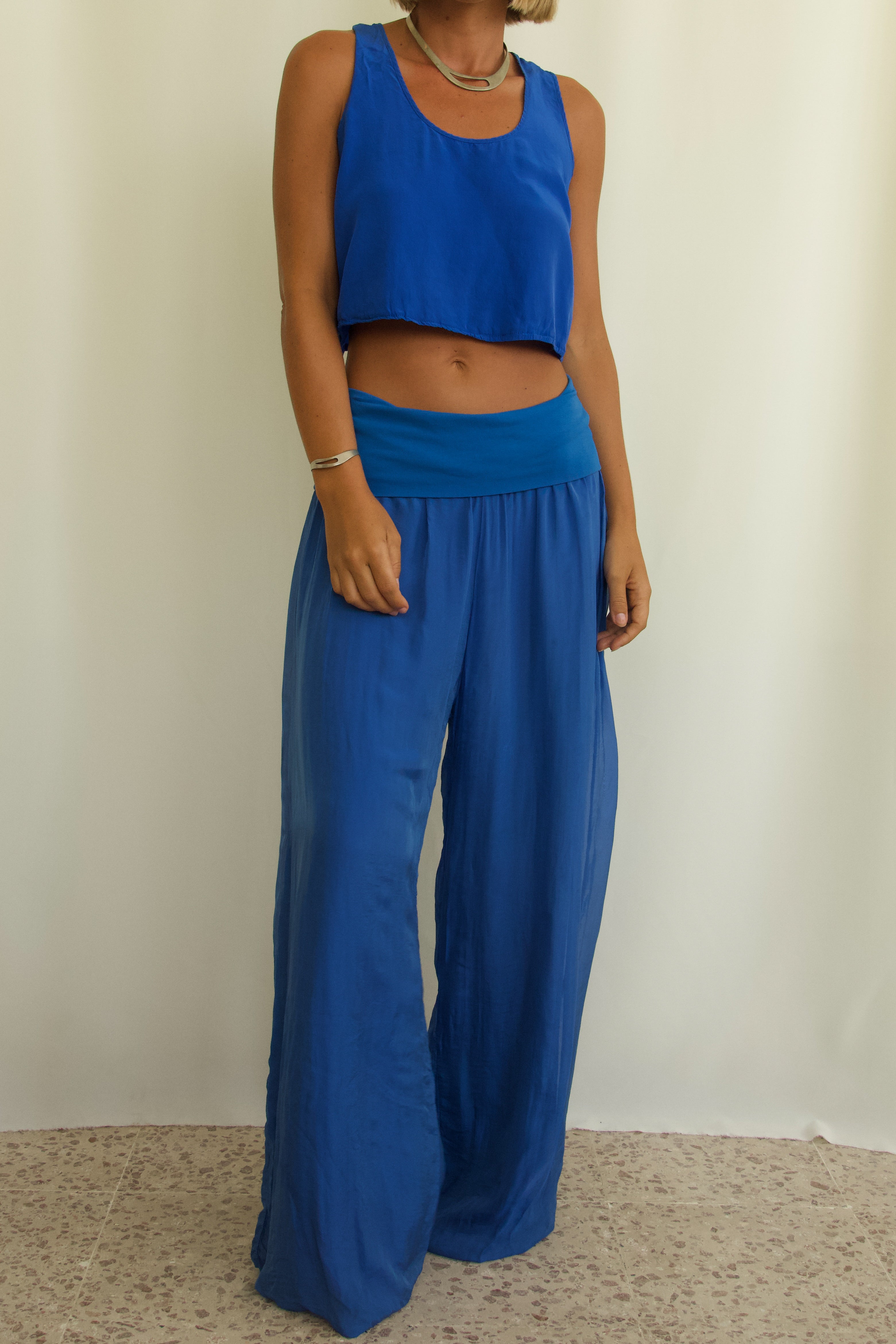Italian Silk Set — Indigo Blue Blouse & Pants