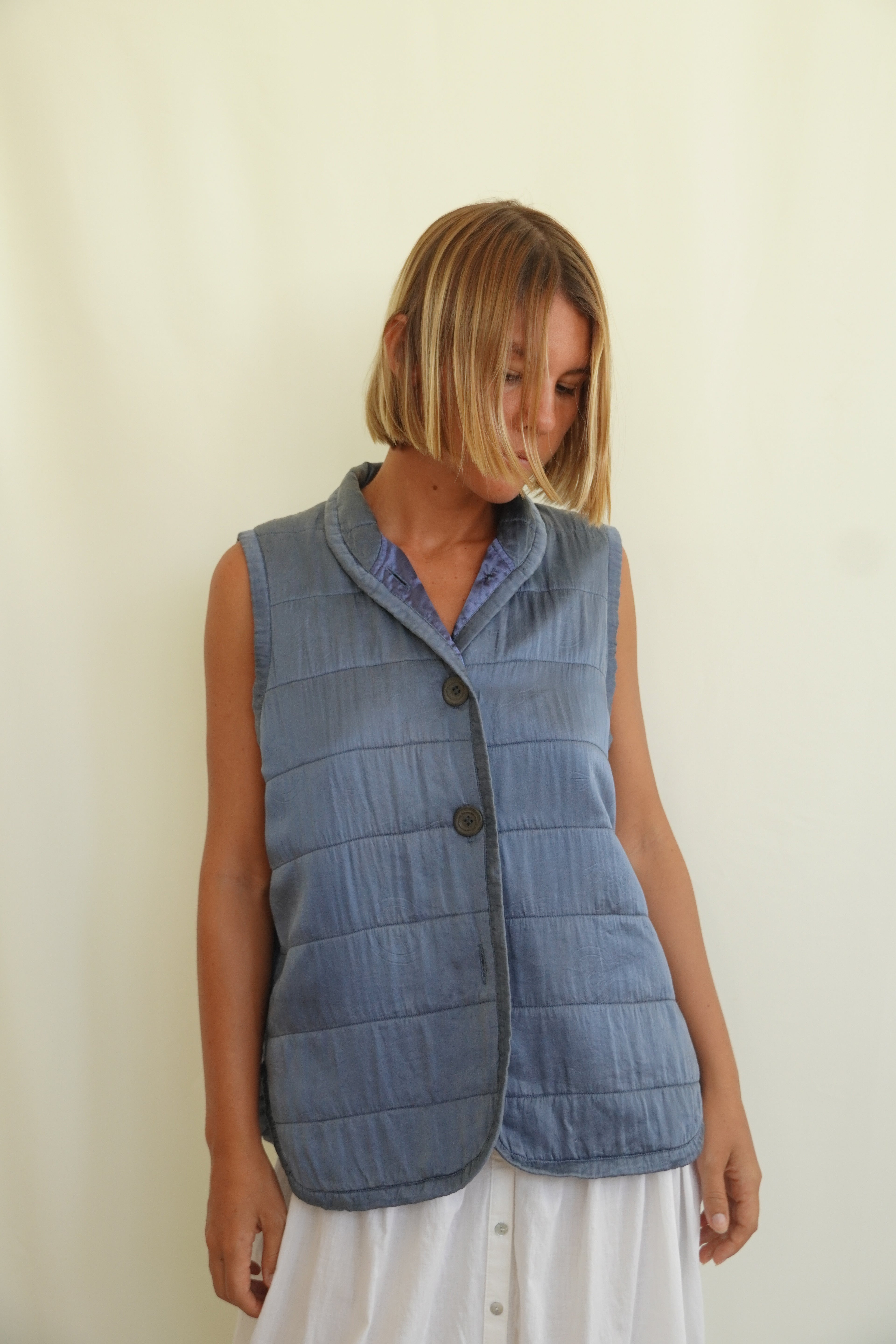 Stone indigo silk vest