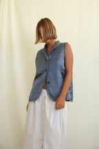 Stone indigo silk vest