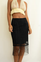 Silk beaded fringe skirt