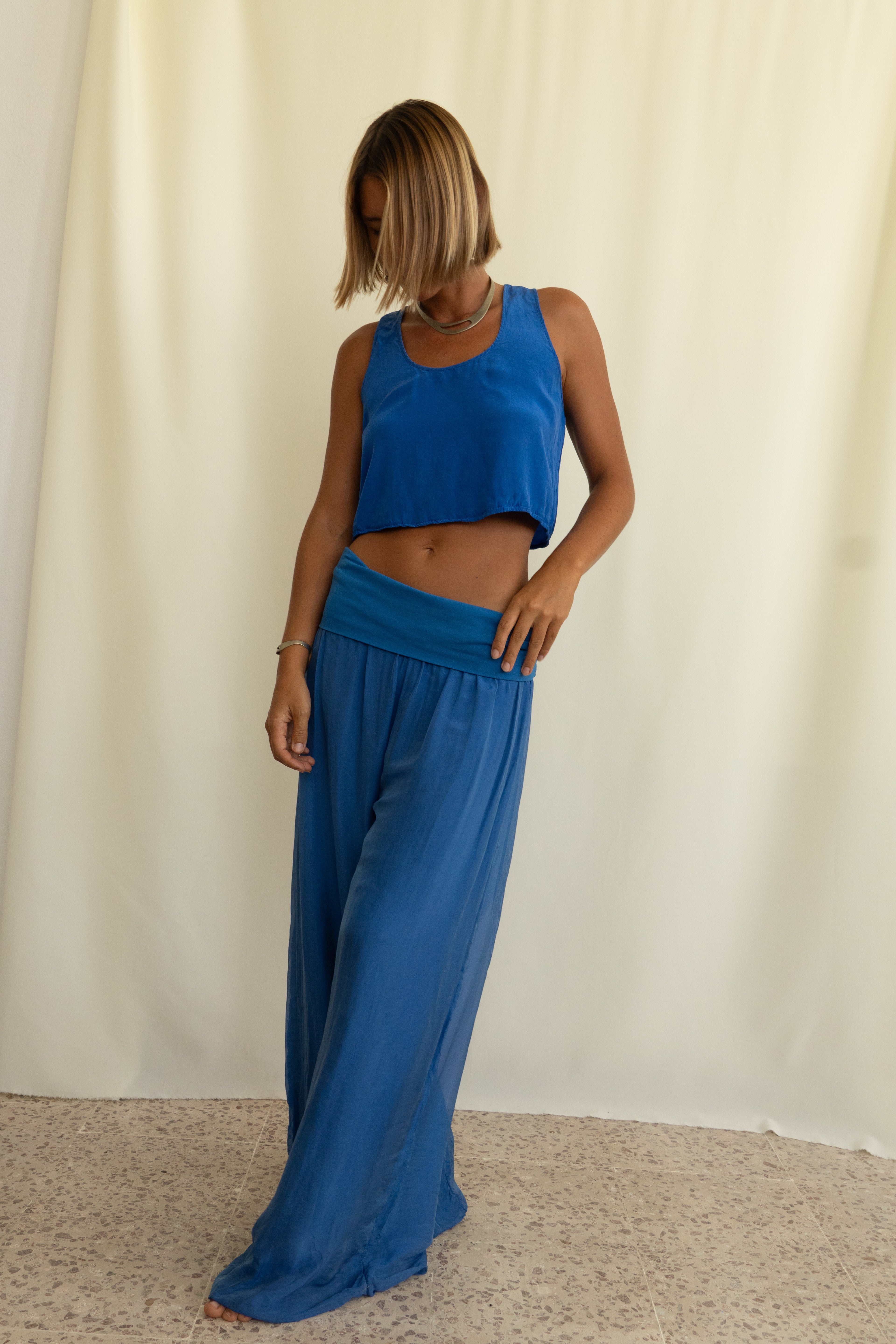 Italian Silk Set — Indigo Blue Blouse & Pants