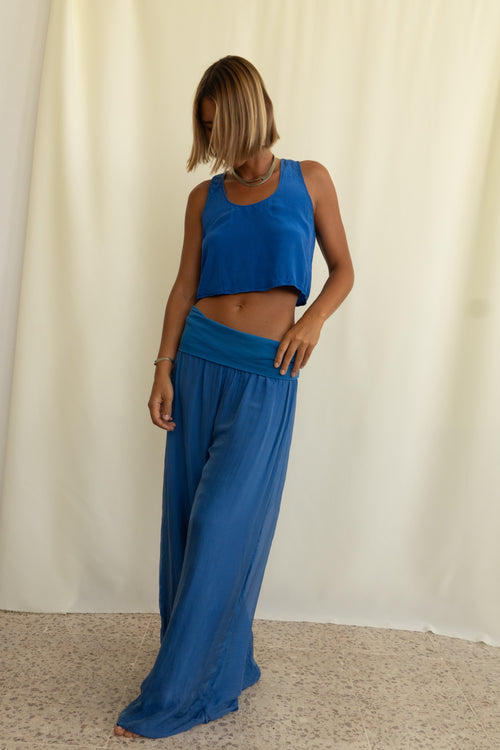 Italian Silk Set — Indigo Blue Blouse & Pants
