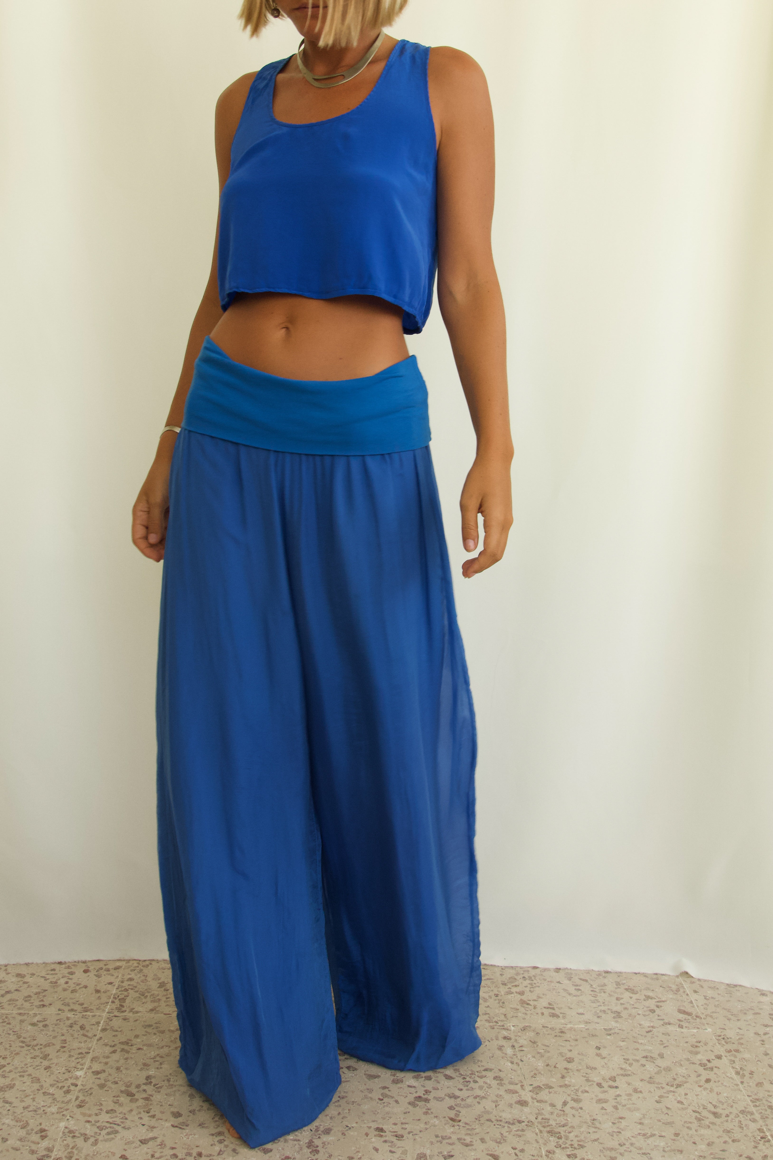 Italian Silk Set — Indigo Blue Blouse & Pants