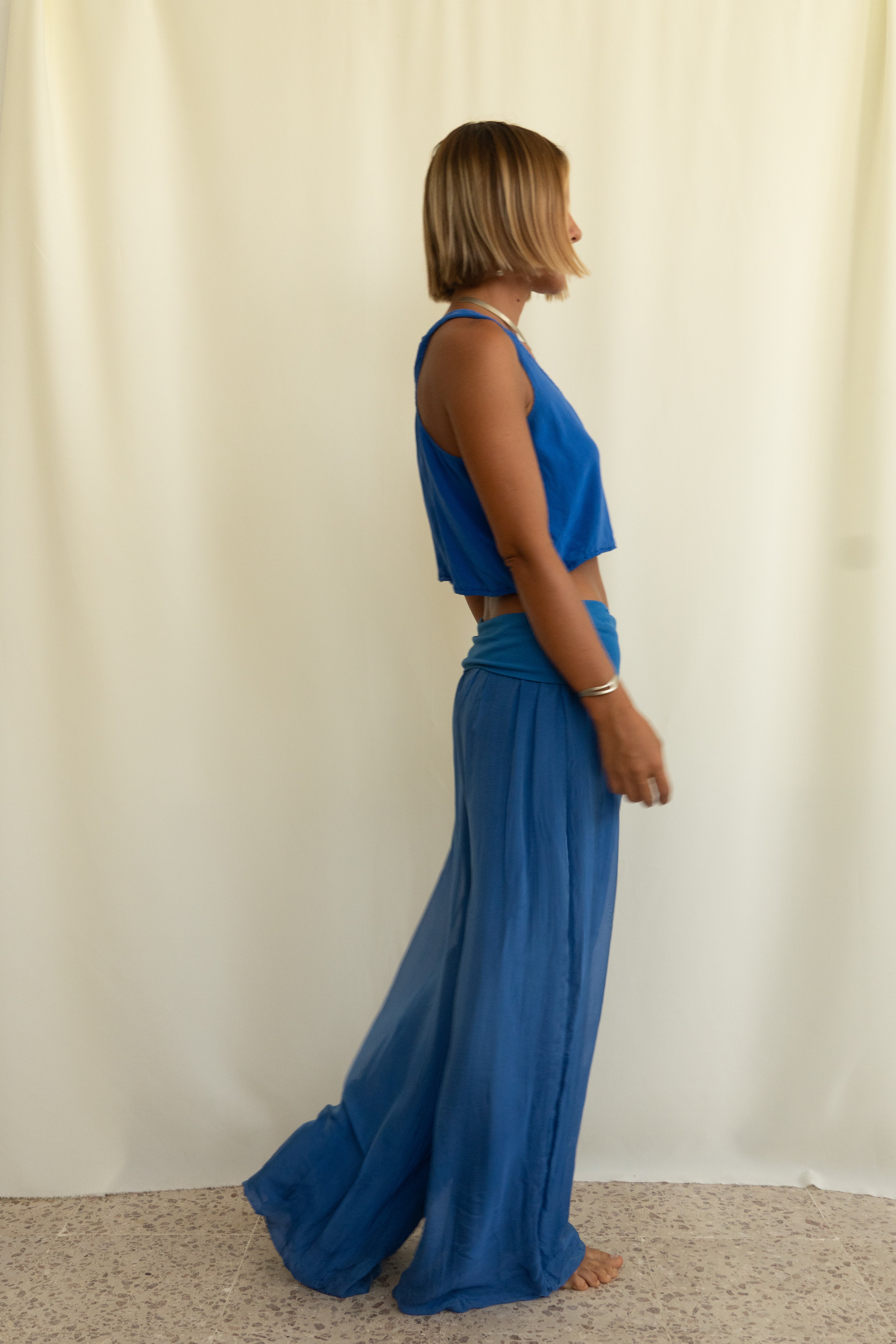 Italian Silk Set — Indigo Blue Blouse & Pants